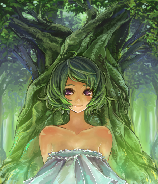 collarbone face forest green green_hair light_smile lips nature original pi...