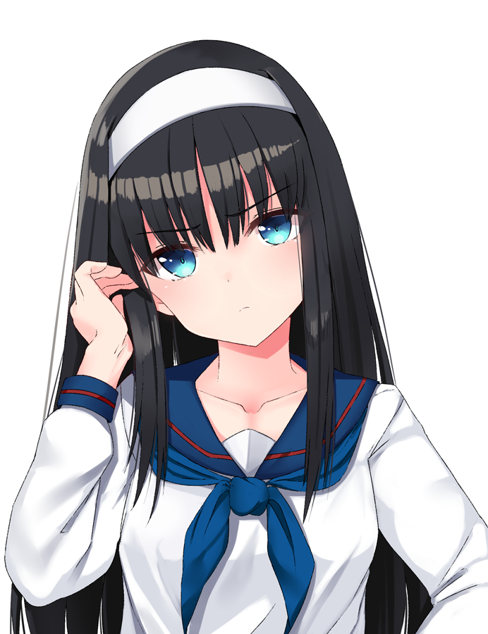 1girl bangs black_hair blue_eyes blue_neckwear blue_sailor_collar blush clo...