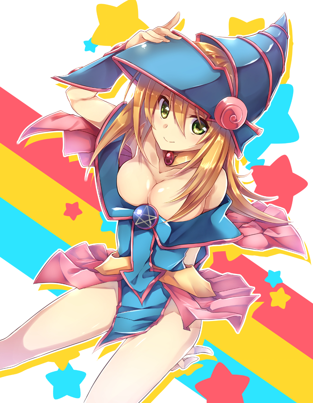 1girl bare_shoulders blonde_hair blush blush_stickers boots breasts choker ...