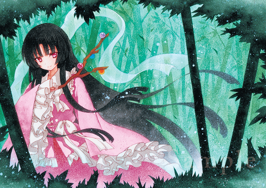Safebooru 1girl Bamboo Bamboo Forest Bangs Black Hair Blunt Bangs Bow Branch Dress Forest