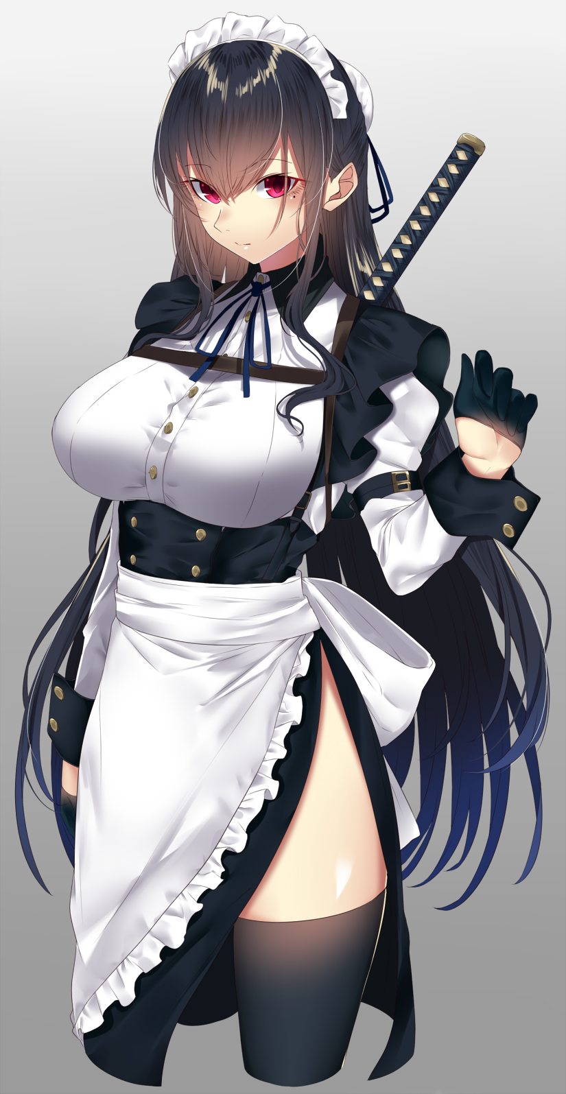 ...highres large_breasts long_hair looking_at_viewer maid maid_apron maid_h...