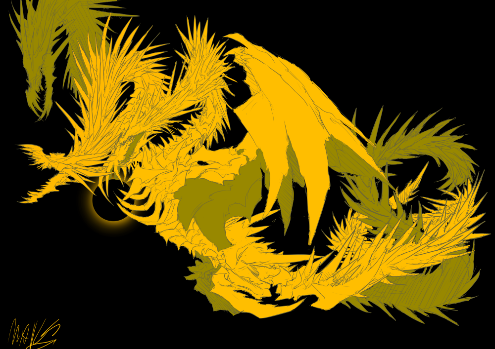 (series) gold horns kaijuu king_ghidorah monster... 