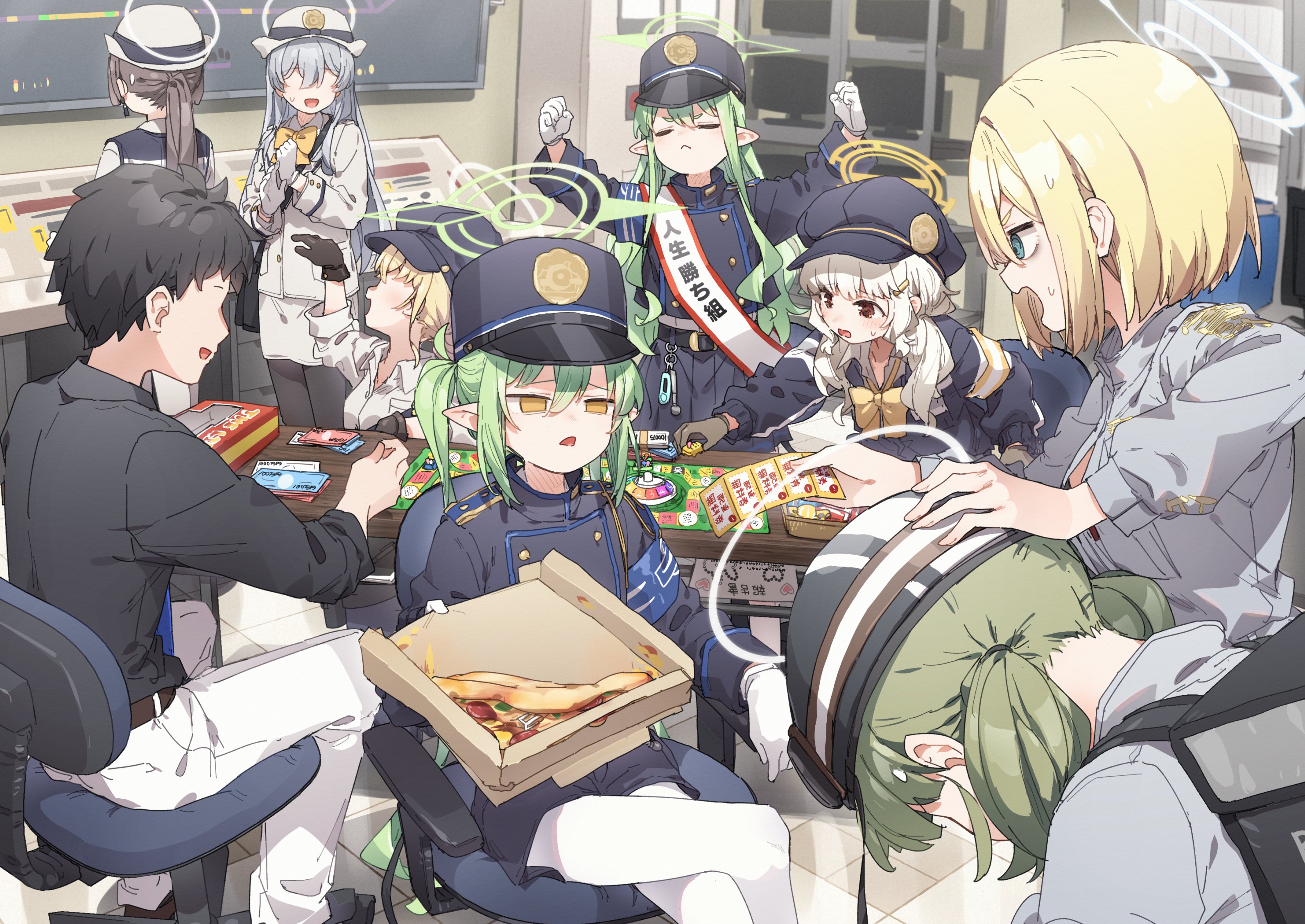 Safebooru - 1boy 6+girls annoyed aoba (blue archive) armband belt black ...