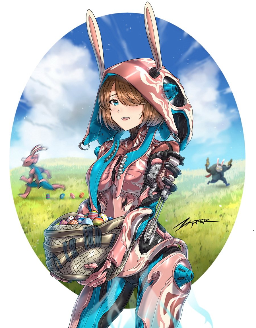 Safebooru - 1girl animal ears aqua eyes artist name body armor bodysuit ...