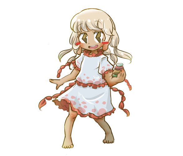 Safebooru 1girl barefoot blonde hair blouse blush stickers chamaji