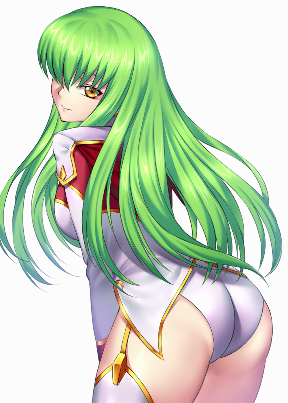 1girl ass bangs breasts c.c. closed_mouth code_geass commentary from_behind...