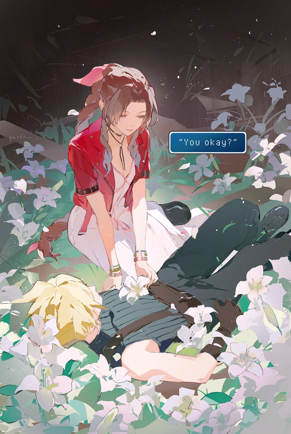 Strife Dialog Safebooru - 1boy 1girl aerith gainsborough black pants black shoes ...