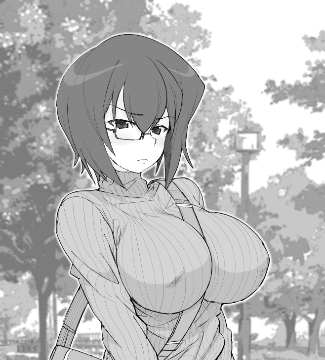 ...half-closed_eyes henyaan(oreizm) kawashima_momo lamppost large_breasts.....