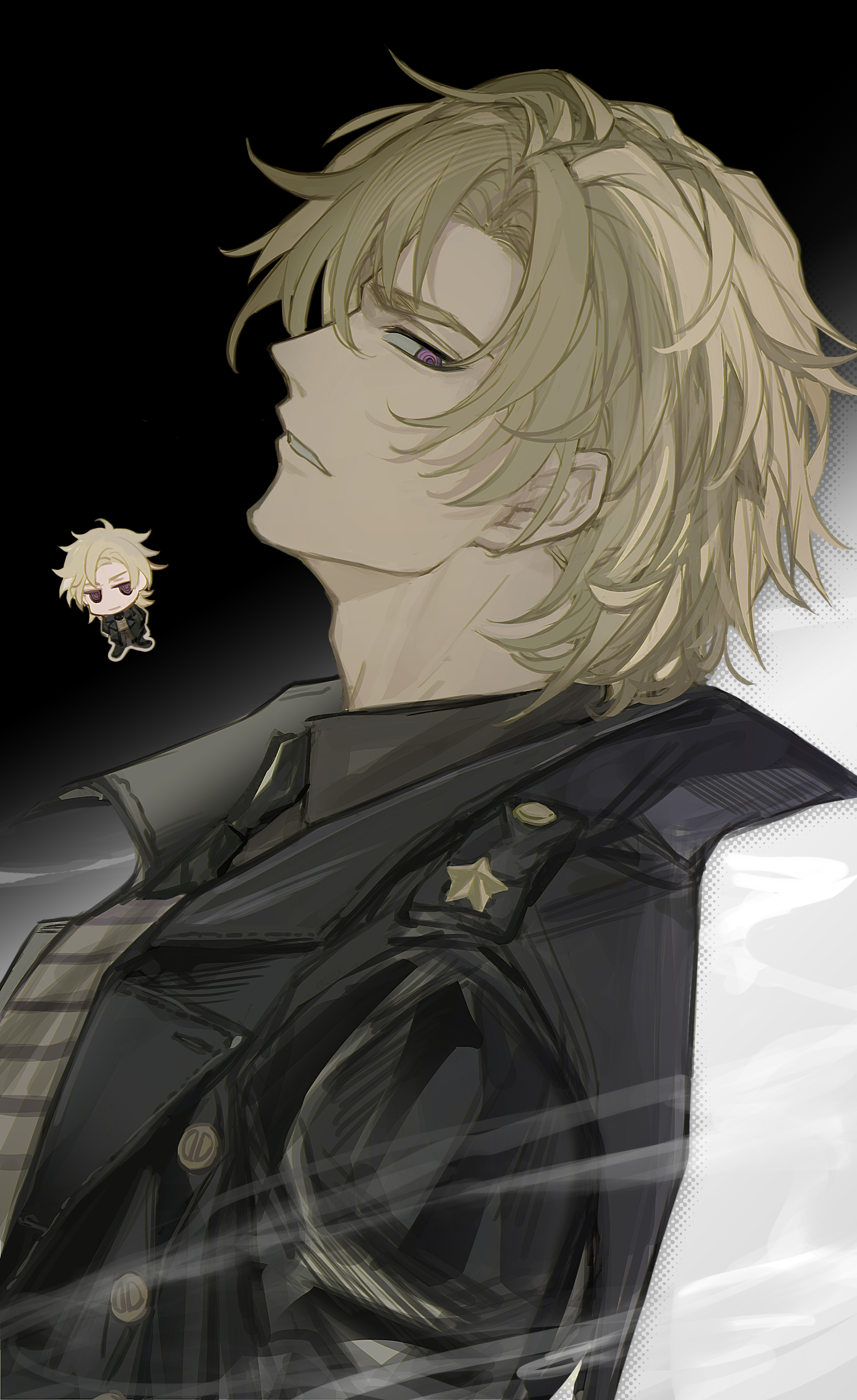 Safebooru - 1boy absurdres black background black jacket black necktie ...