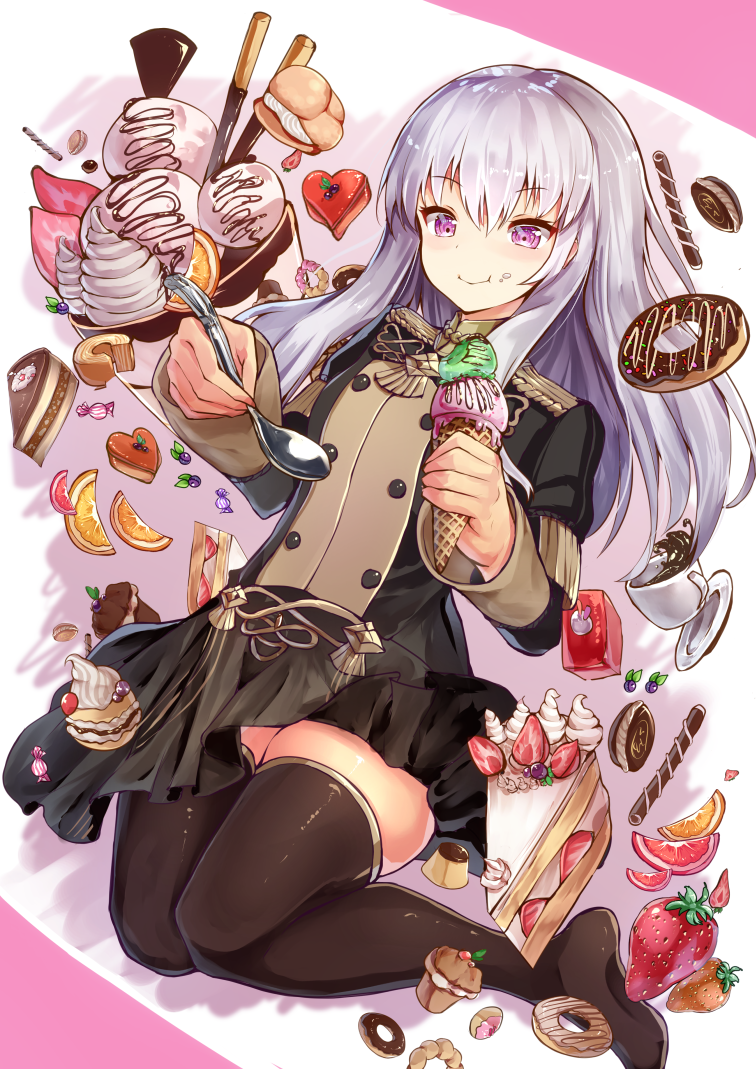 Safebooru - 1girl black legwear cake candy coffee cup cup ...