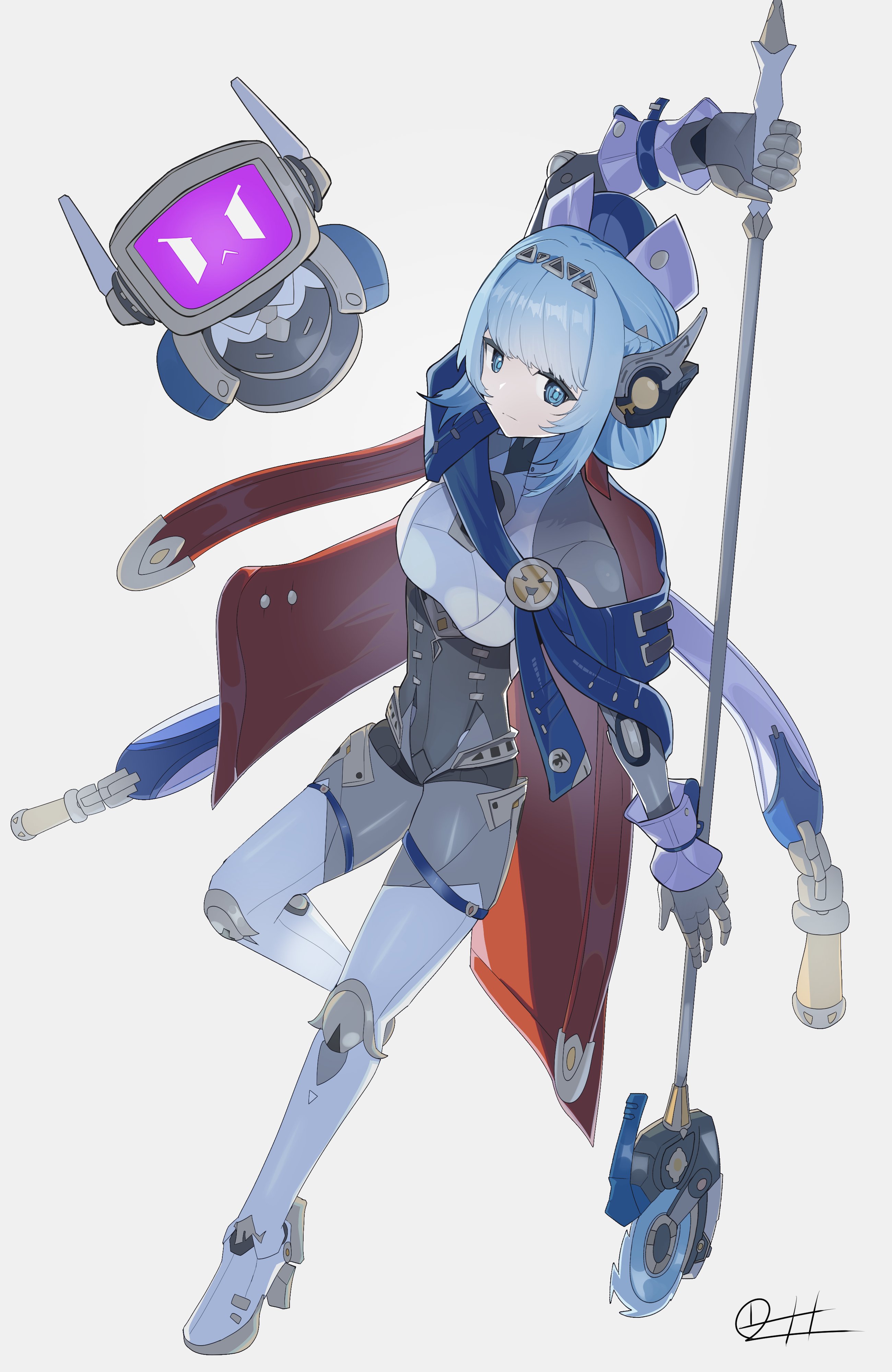 Safebooru - 1girl absurdres android blue cape blue eyes blue hair cape ...