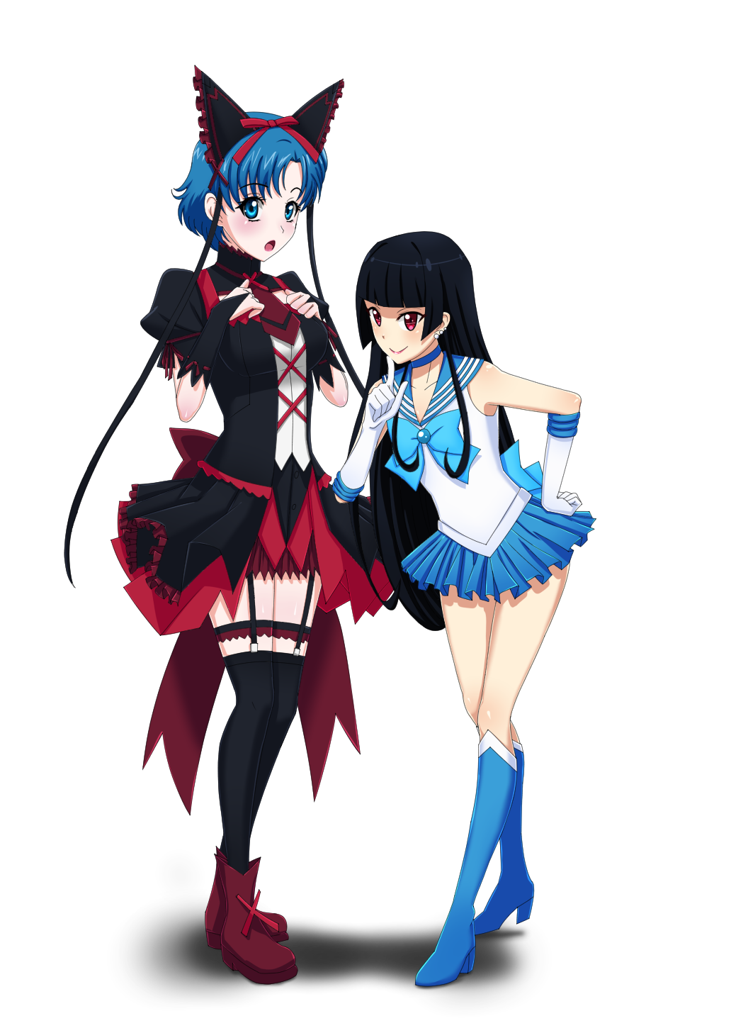Safebooru 2girls O Bangs Bishoujo Senshi Sailor Moon Black Bow Black Hair Black Legwear Black