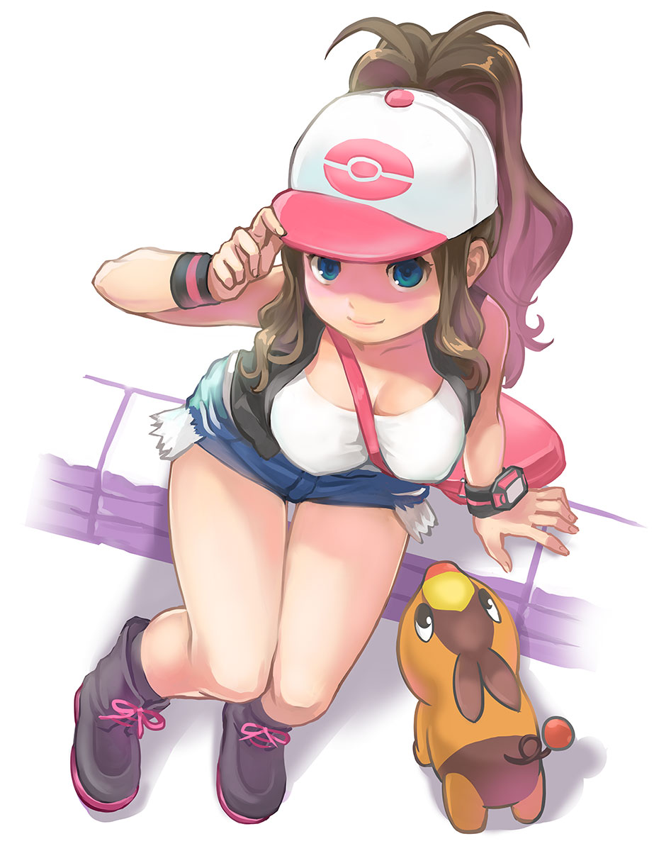 ...boots breasts brown_hair closed_mouth denim denim_shorts exposed_pocket ...