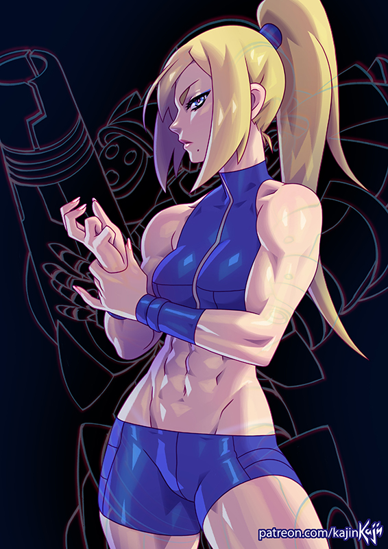 metroid metroid_fusion mole mole_under_mouth muscle muscular_female navel p...