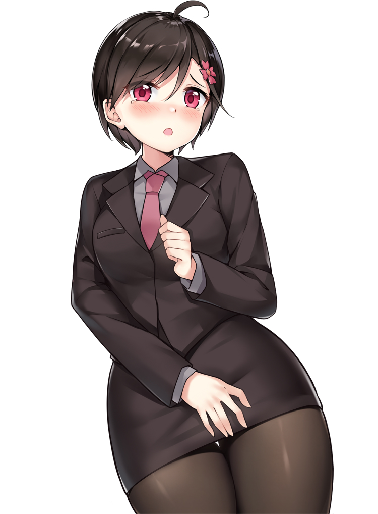 ...office_lady open_mouth pantyhose red_eyes red_neckwear short_hair simple...