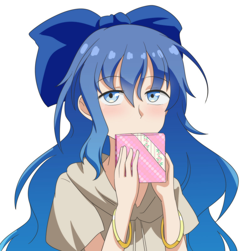 Safebooru 1girl Bangle Bangs Blue Bow Blue Eyes Blue Hair Blush Bow Box Bracelet Cato 3223