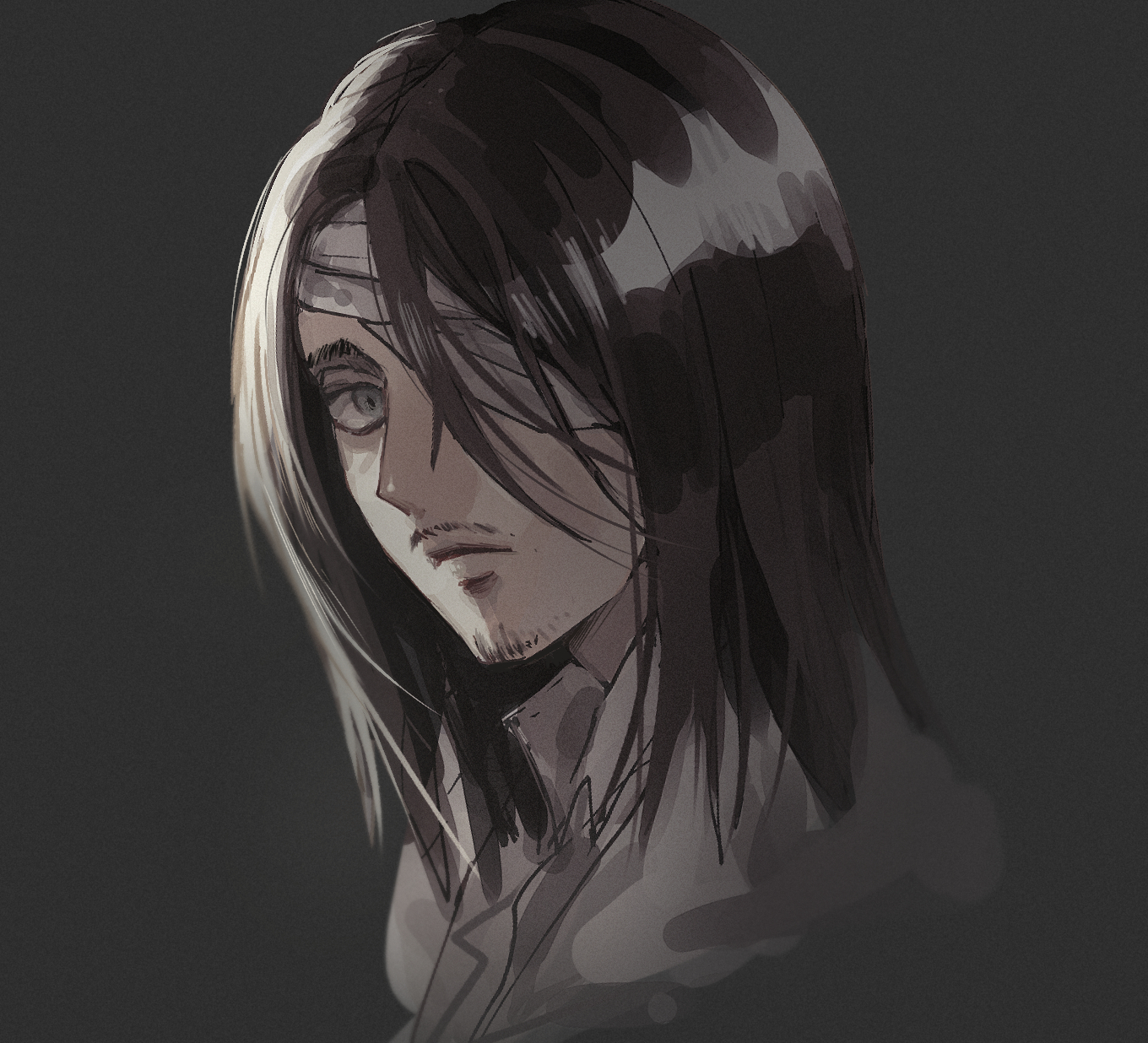 Safebooru - 1boy bandage over one eye bandages beard brown hair coat