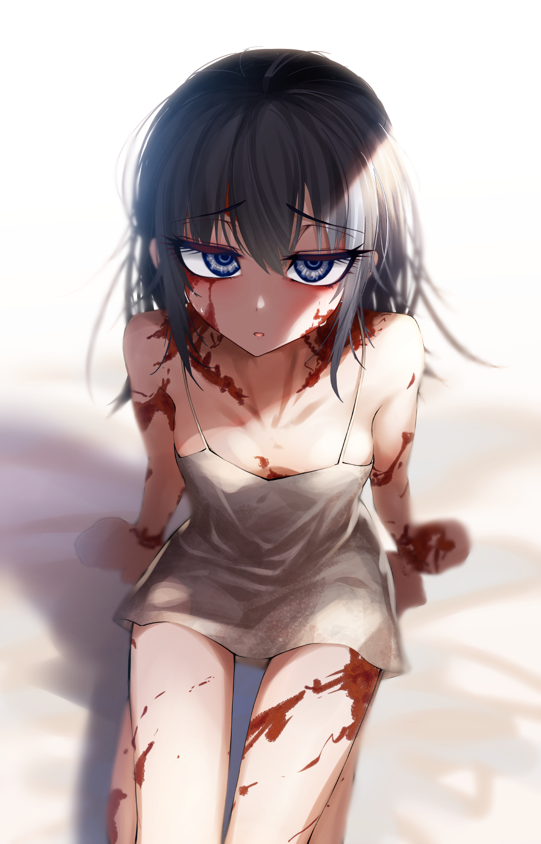 ...blue_eyes breasts burn_scar cluseller collarbone commentary_request dore...