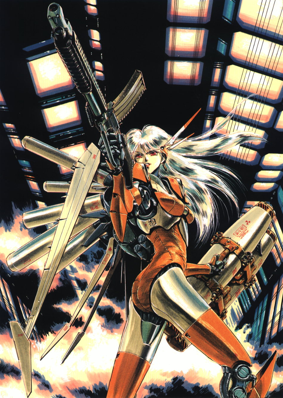 Safebooru - 1980s (style) 1girl ariel (mecha) ariel (novel) bangs gun ...