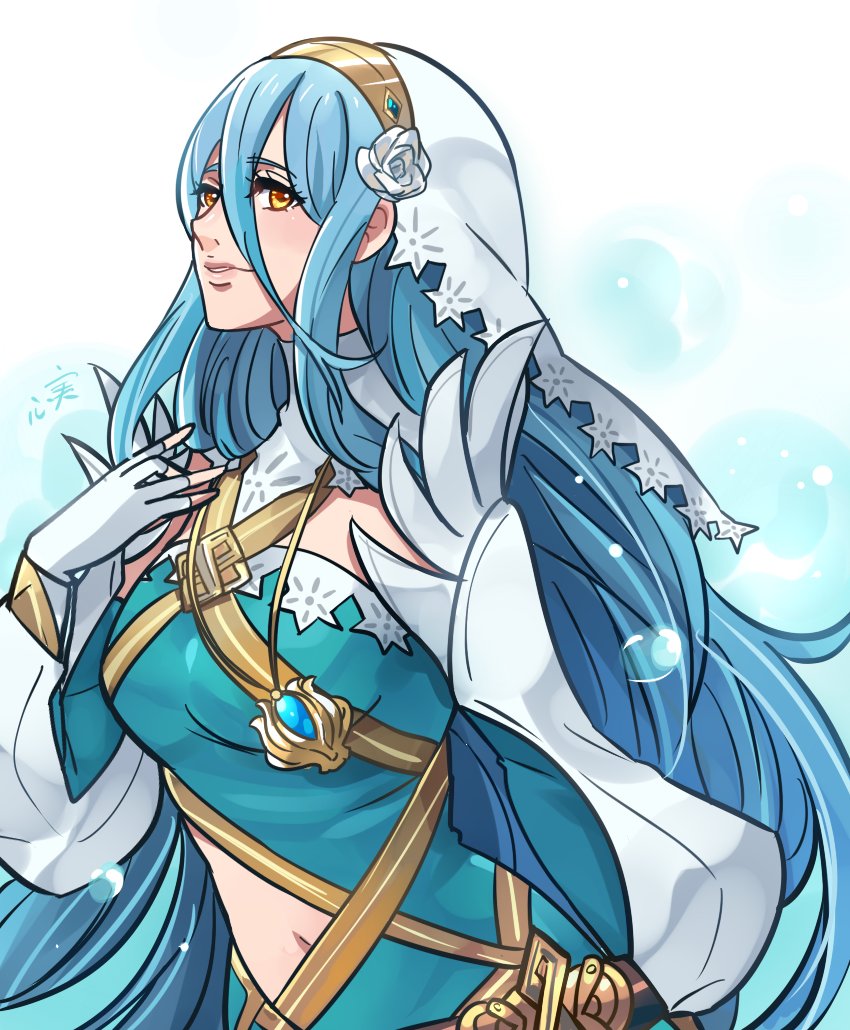 1girl azura(fire_emblem) blue_hair fingerless_gloves fire_emblem fire_e...