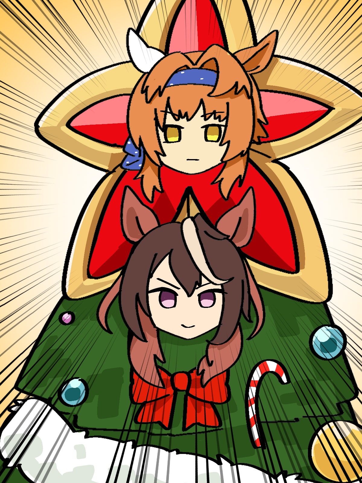 Symboli Rudolf Tree Safebooru - 2girls alternate costume animal ears brown hair christmas ...