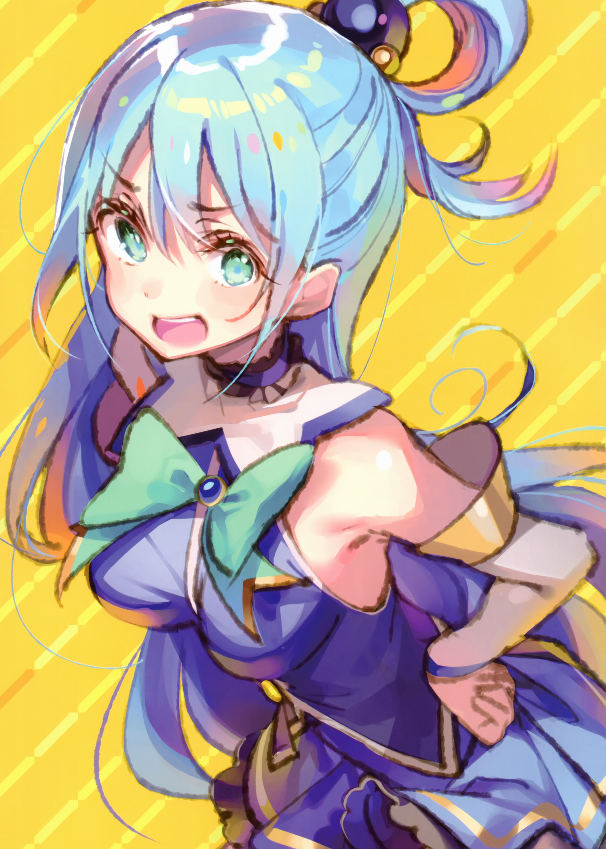 Safebooru 1girl Absurdres Aqua Konosuba Aqua Bow Aqua Neckwear Blue Dress Blue Eyes Blue