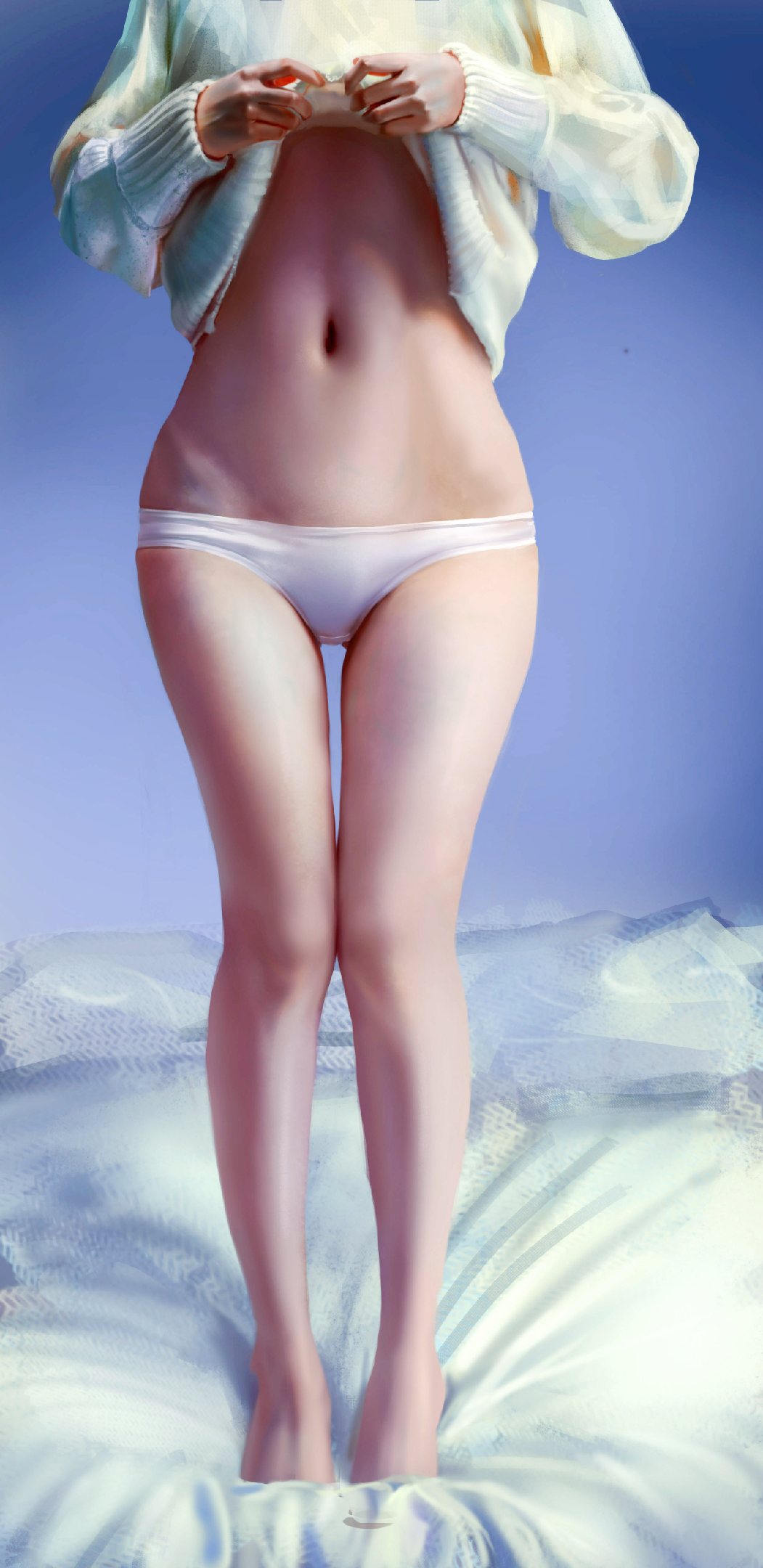 thigh-highs thigh_gap underwear white_panties white_sweater.