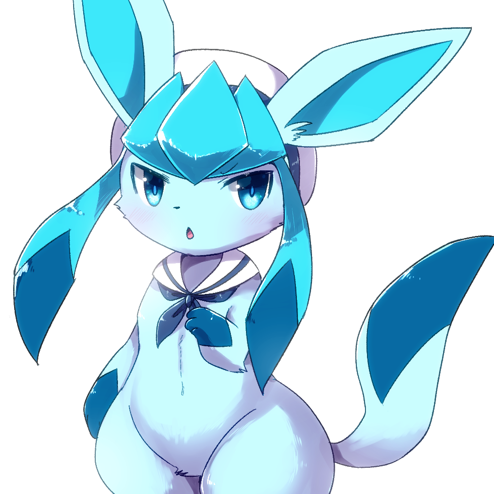 1girl blue_eyes blush commentary_request furry gen_4_pokemon glaceon hat ke...