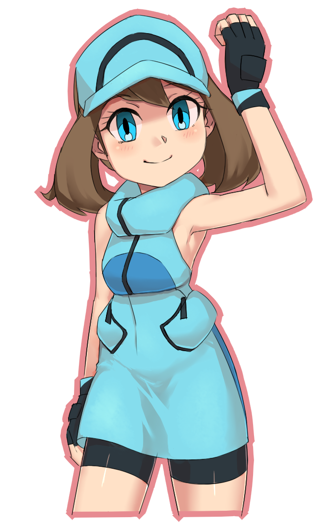 1girl ace_trainer(pokemon) bike_shorts blue_eyes blush breasts brown_hair c...