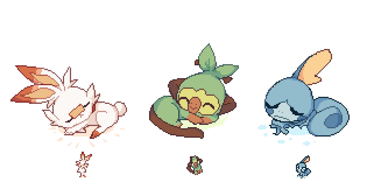 grookey lying monkey no_humans on_stomach pixel_art pokemon pokemon(creatur...