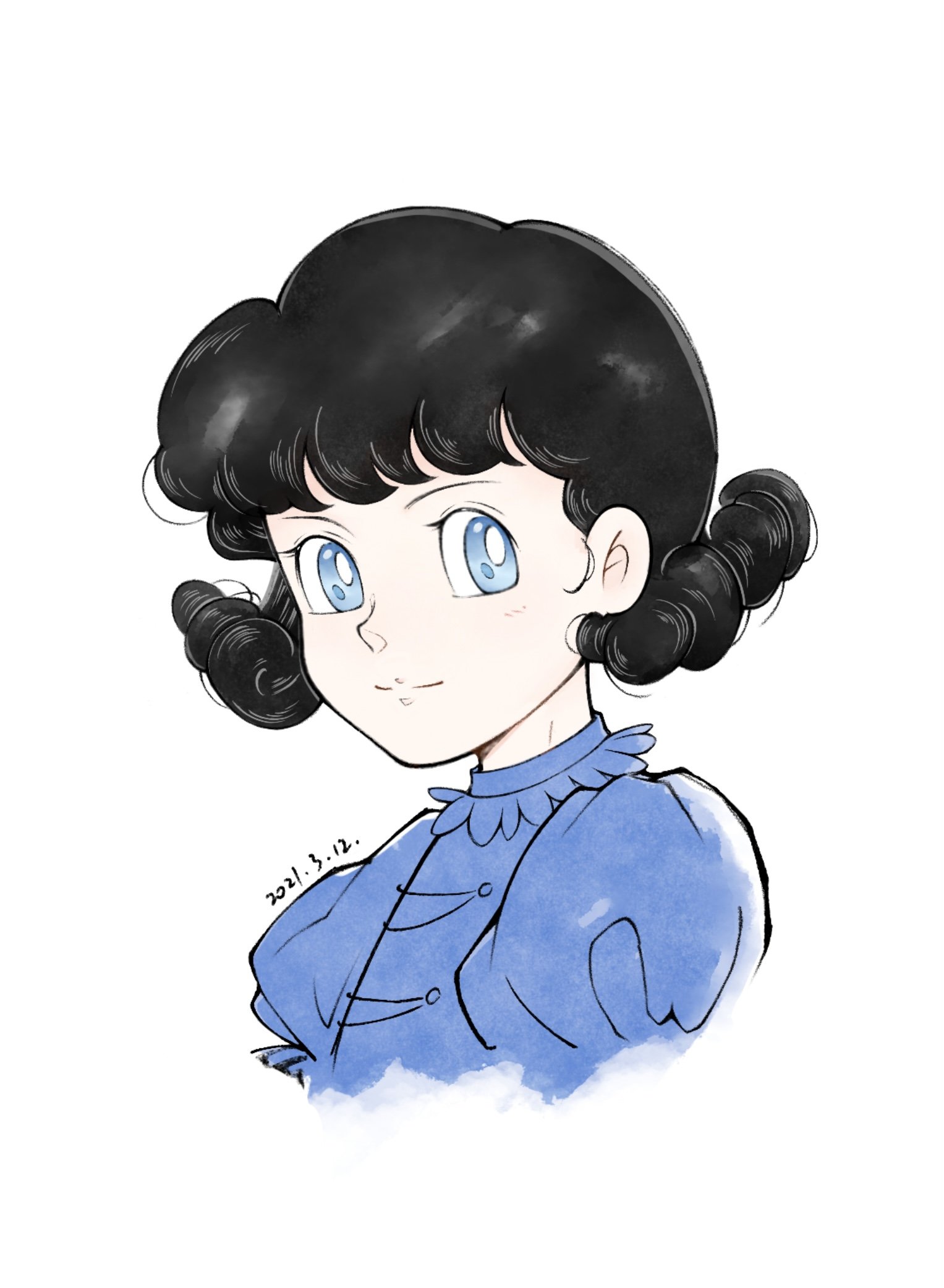 Safebooru - 1girl black hair blue dress blue eyes commentary request