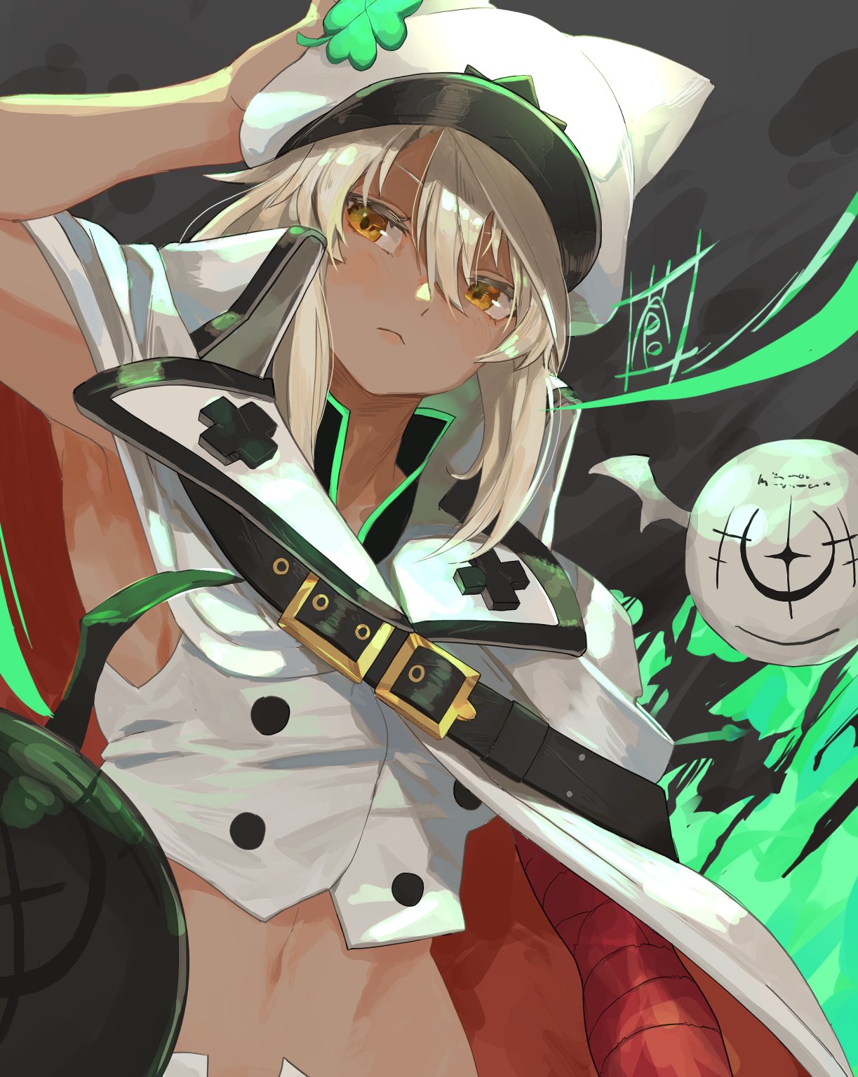 ...guilty_gear_strive hair_between_eyes hand_up hat highres looking_to_the_...