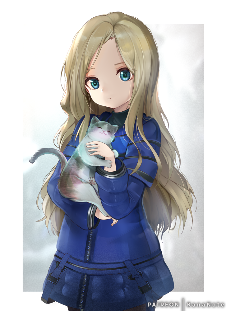 ...holding holding_animal jacket long_hair long_sleeves looking_at_viewer m...