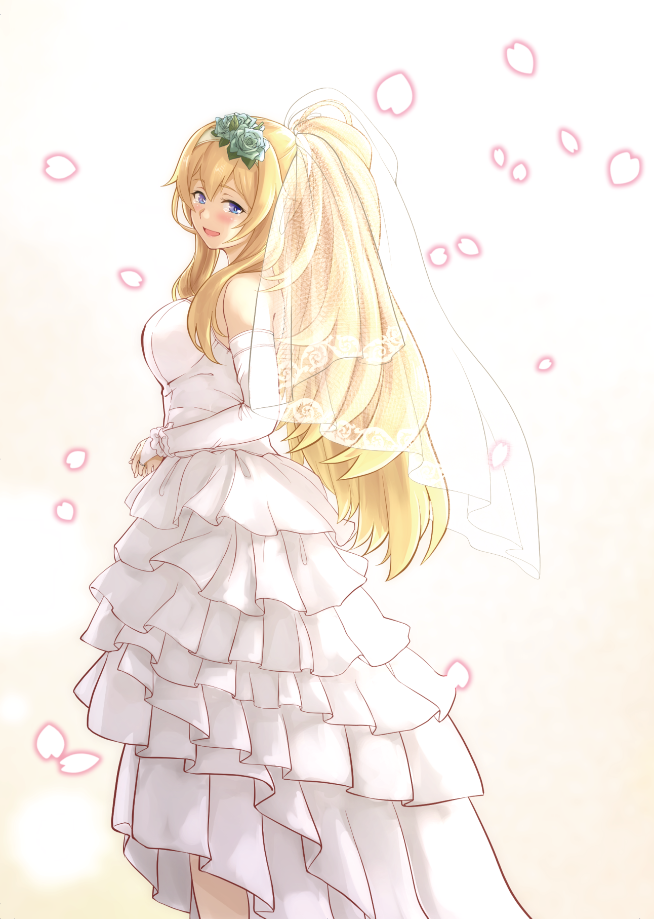 Safebooru 1girl Blonde Hair Blue Eyes Blush Breasts Bridal Gauntlets Bridal Veil Chaigidhiell 8765