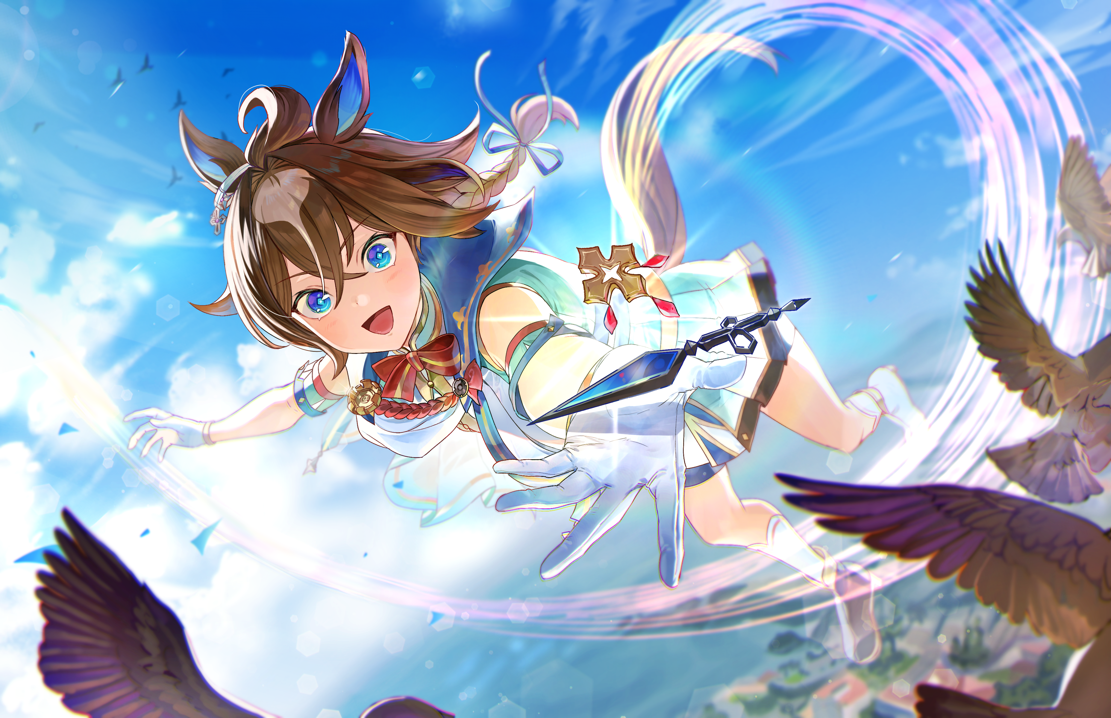 Safebooru - 1girl 8 utauyo absurdres ahoge animal ears bird blue eyes ...