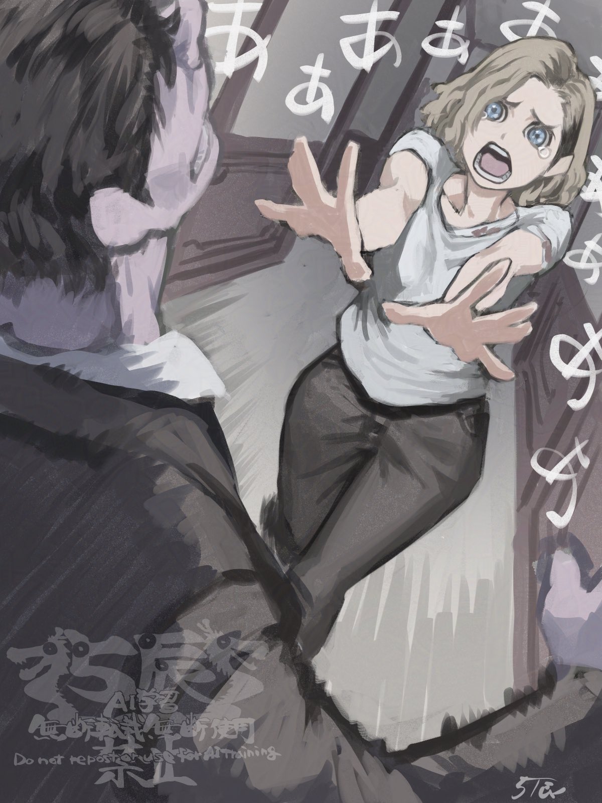 Safebooru - 1boy 1girl 5tatsu artist name bandaged torso black jacket ...