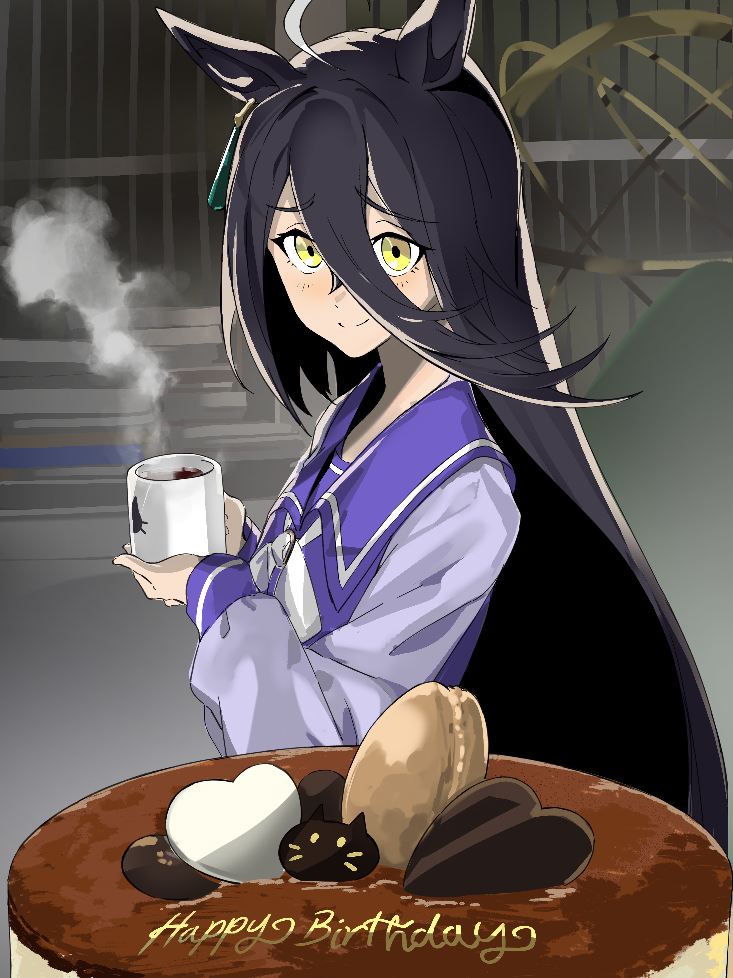 Safebooru - 1girl absurdres achillodos ahoge animal ears black hair ...