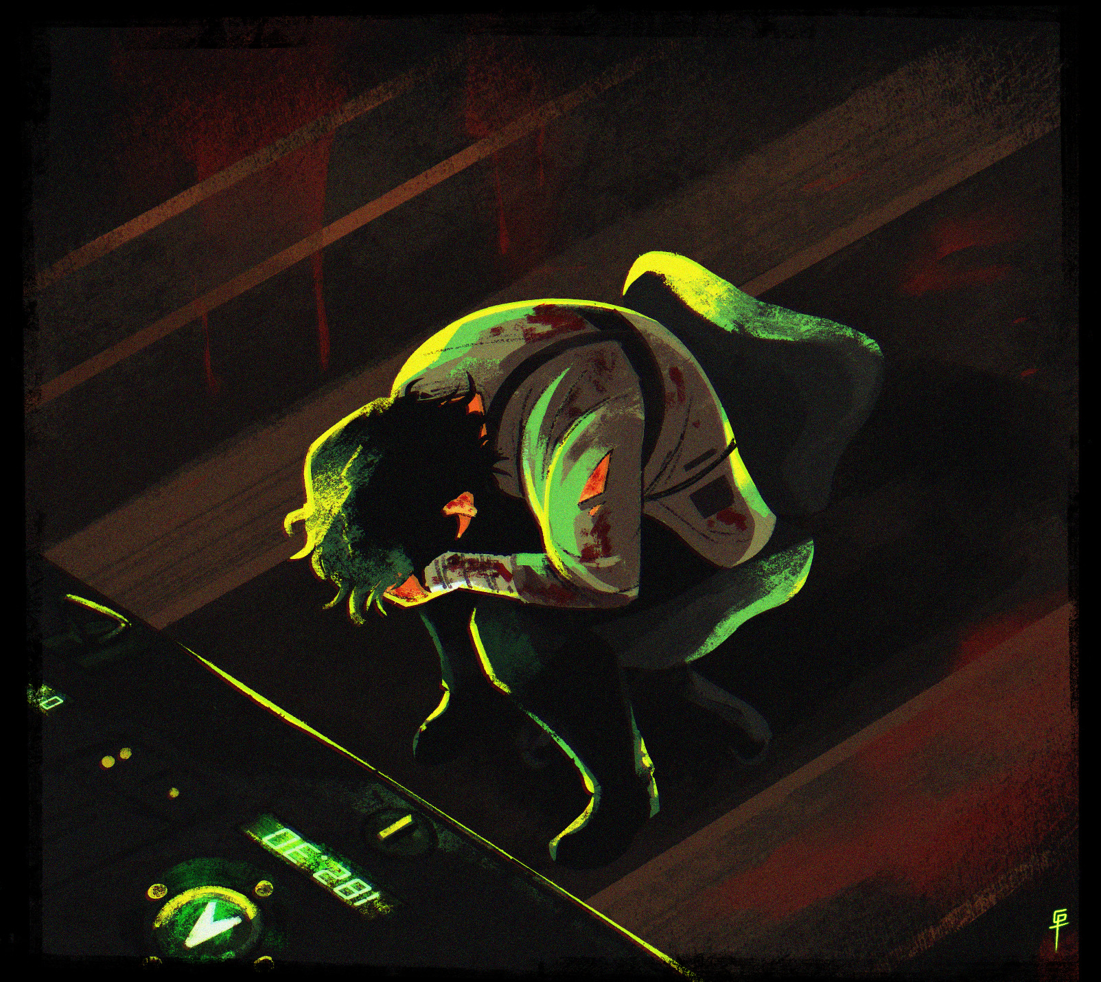 Safebooru - 1boy bandaged arm bandages black hair chair chest belt from ...