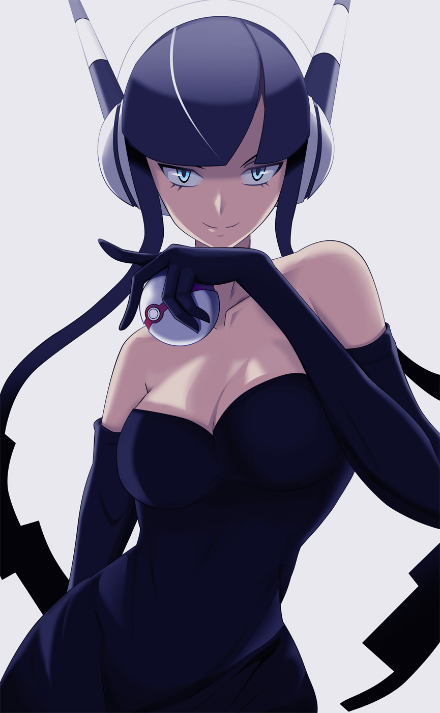Safebooru 1girl black hair blue eyes dress elesa (pokemon) gym leader