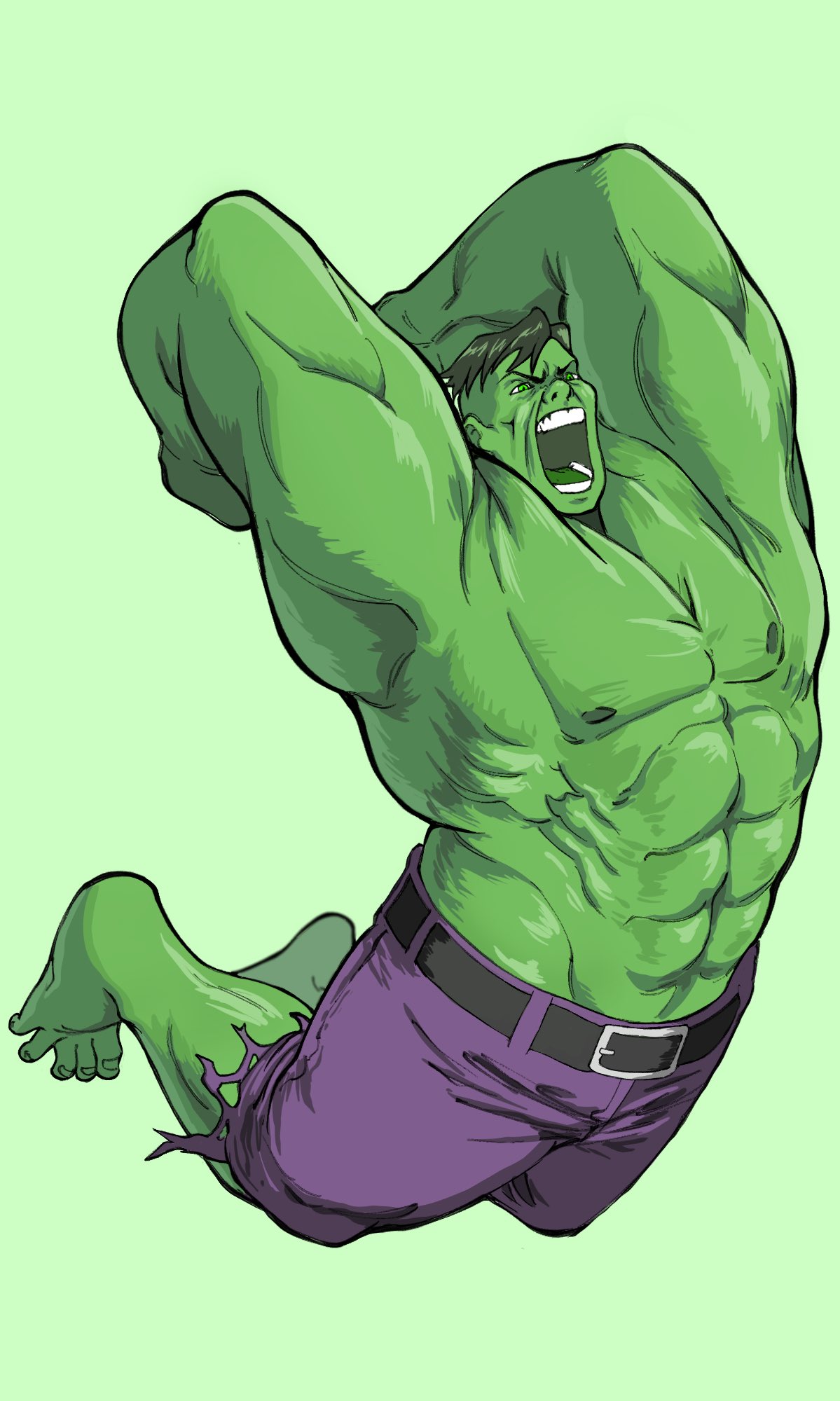 Hulk Abs Safebooru - 1boy abs arms up barefoot belt black belt black hair ...