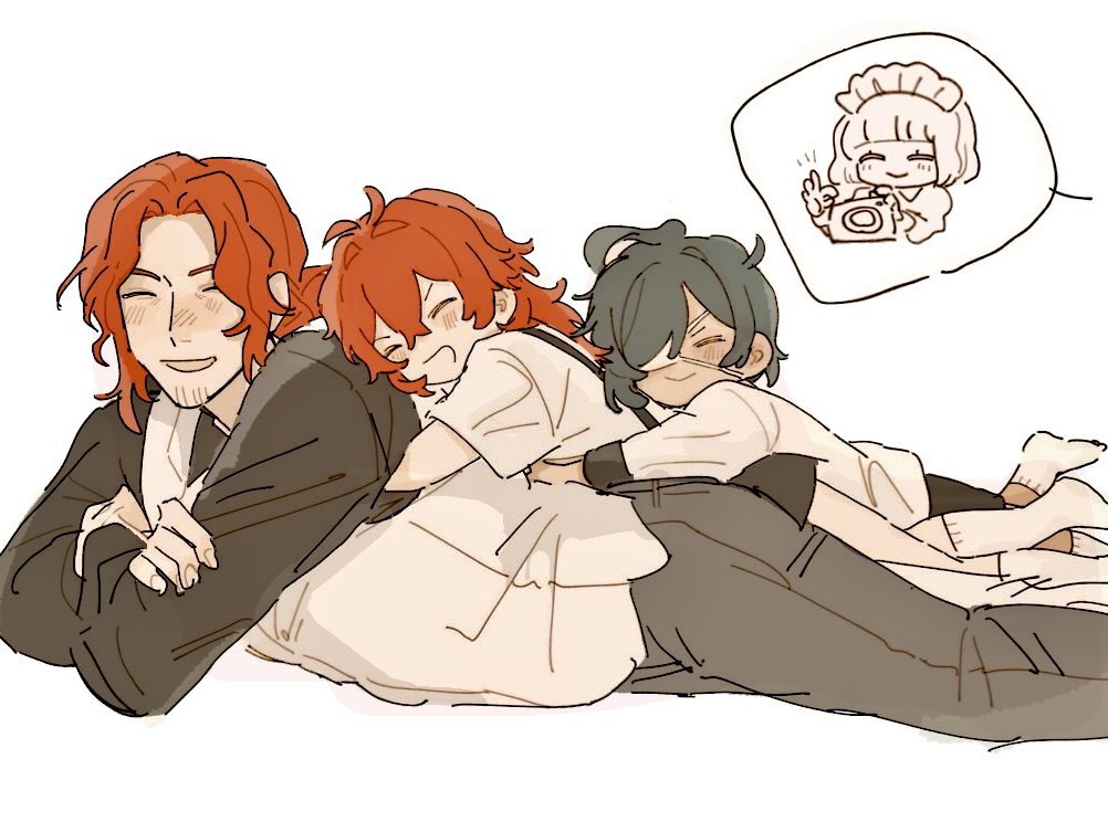 Safebooru - 1girl 3boys :d ^ ^ adelinde (genshin impact) antenna hair ...