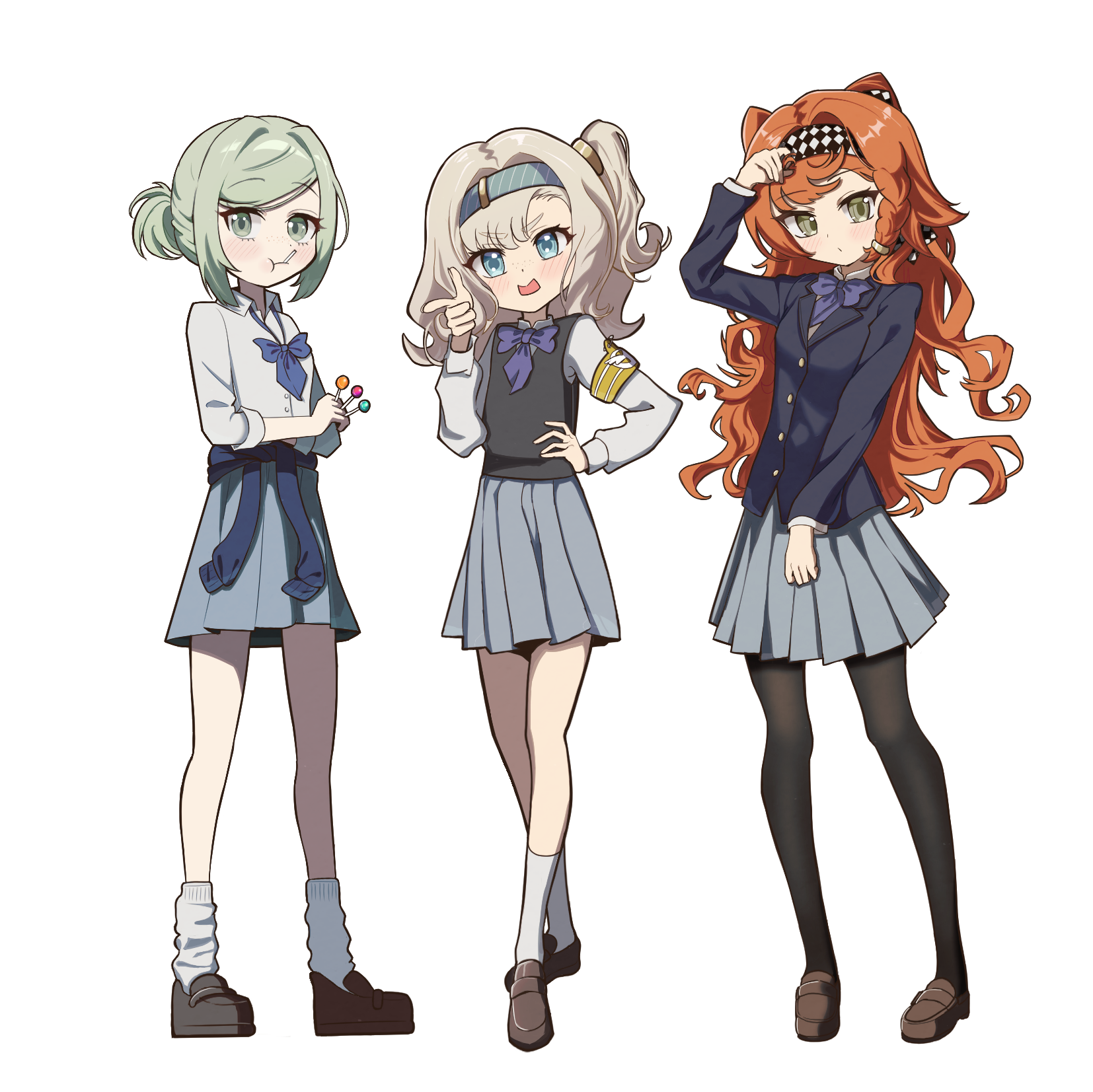 Safebooru 3girls t adjusting hair alternate costume armband between