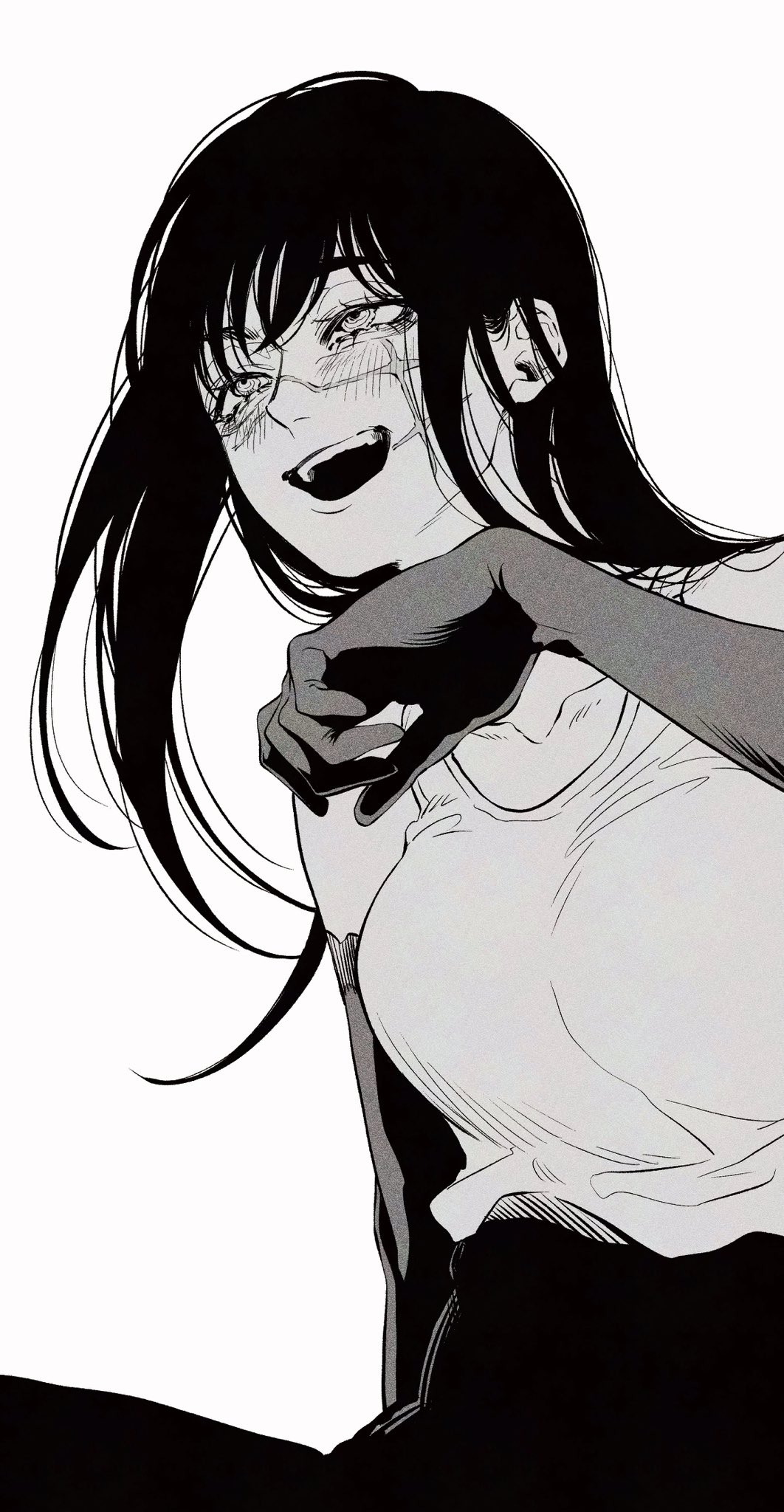 safebooru-1girl-blush-chainsaw-man-elbow-gloves-gloves-greyscale-haru