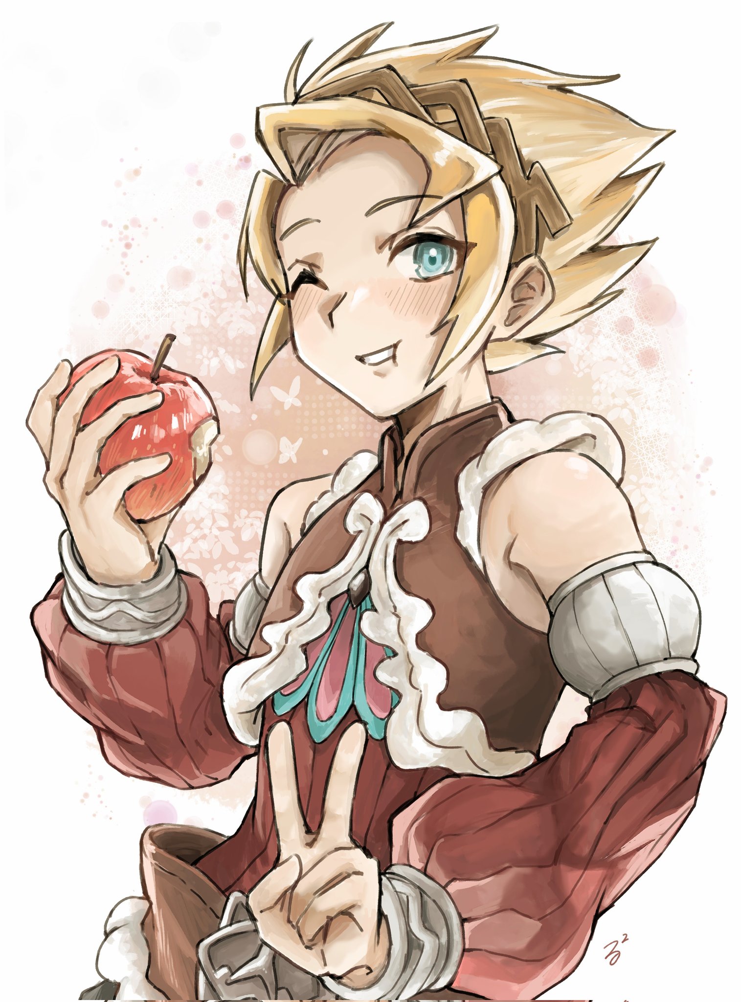 Ru12 Safebooru - 1boy apple blonde hair blue eyes eating food fruit highres ...