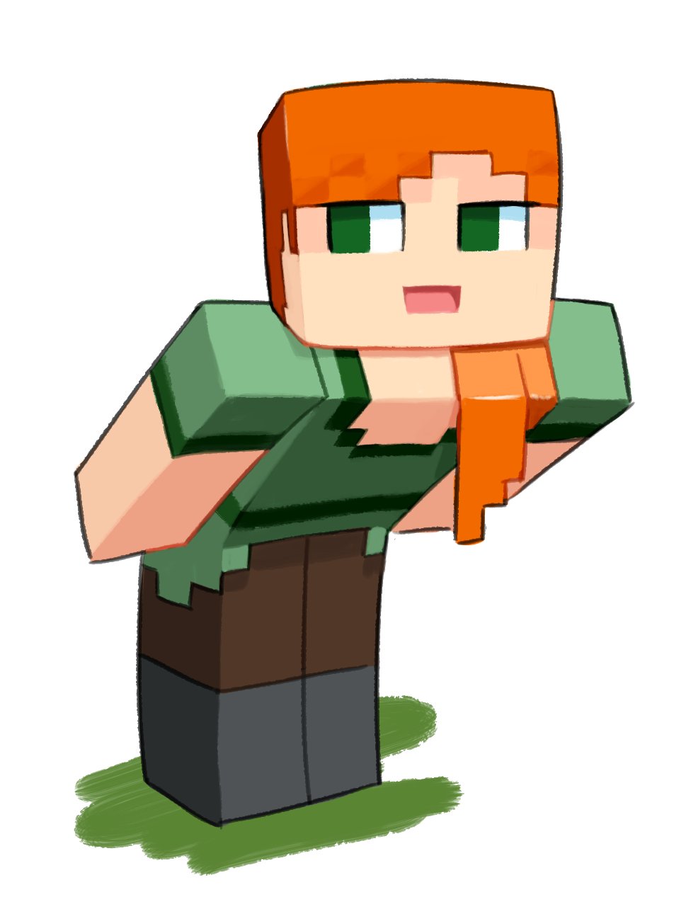 Safebooru 1other Alex Minecraft Bent Over Boots Brown Pants Full Body Green Eyes Green Shirt