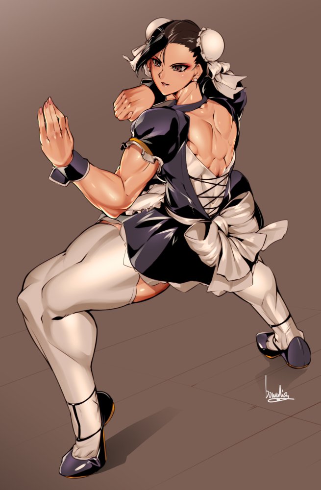 jewelry maid maid_apron muscle muscular_female shoes signature street_fight...