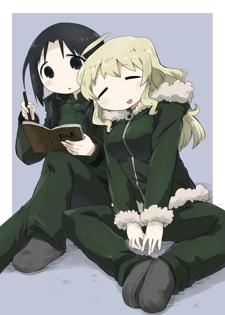 Safebooru - 2girls :d ahoge black eyes black hair blonde hair butterfly ...