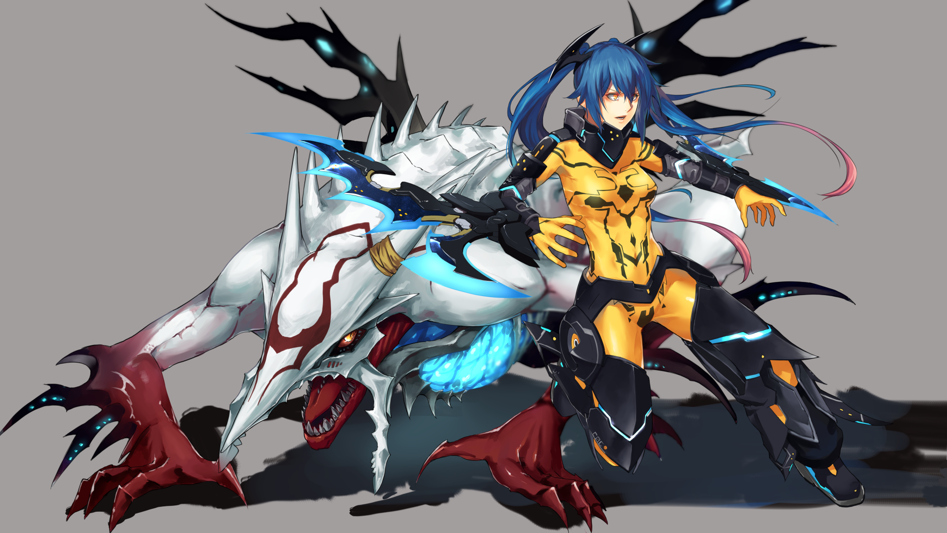 Safebooru - 1girl arm blade bandages blade blue hair bodysuit claws ...