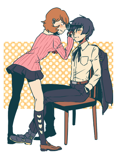 ...persona persona_3 ribbon school_uniform scissors shoes short_hair sittin...