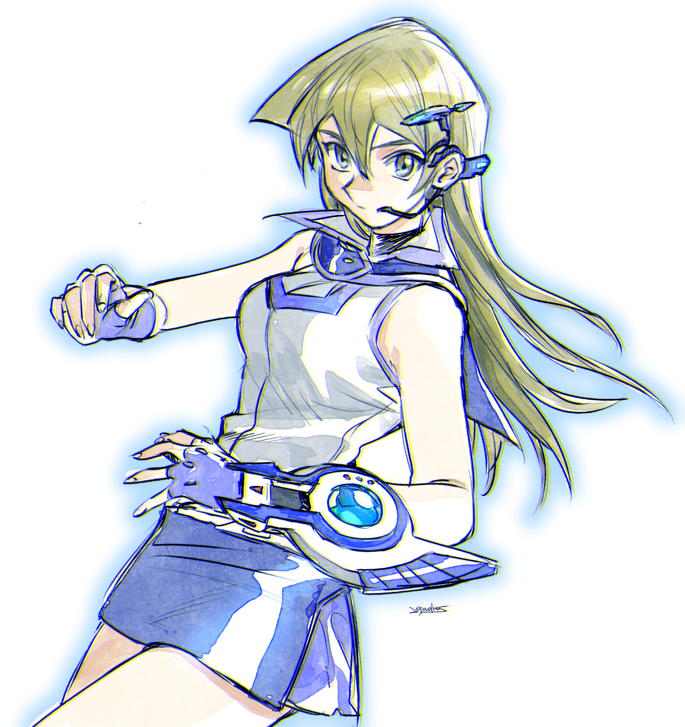 Safebooru - 1girl 203wolves blonde hair blue gloves blue skirt breasts ...